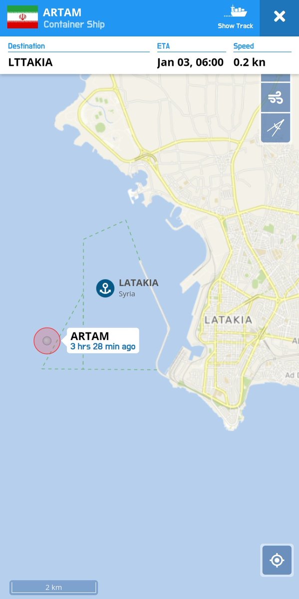 Istihbarat1800L's tweet photo. #ARTAM #IMO9284154
Has anchored 3 hours ago at Latakia, probably has moored at the northern pier already.AIS OFF. https://t.co/zRo7iVkcBN