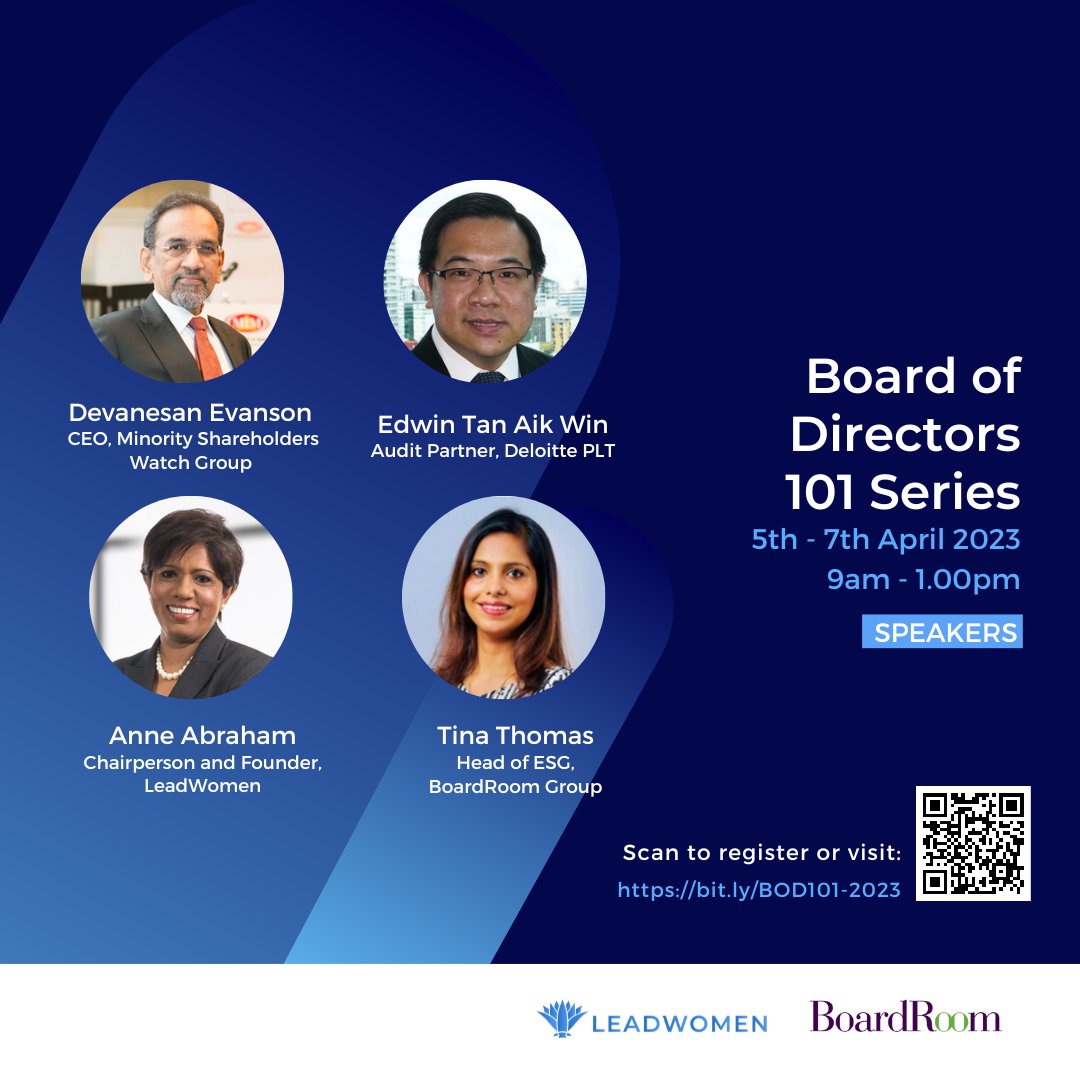 A programme created for board directors (new, current and even aspiring). Now that the topic of Environment, Social and Governance (ESG) has claimed the spotlight in boardrooms, delegates can take up complimentary 30-minutes/session modules on ESG. 🌐🖥️ bit.ly/BOD101-2023