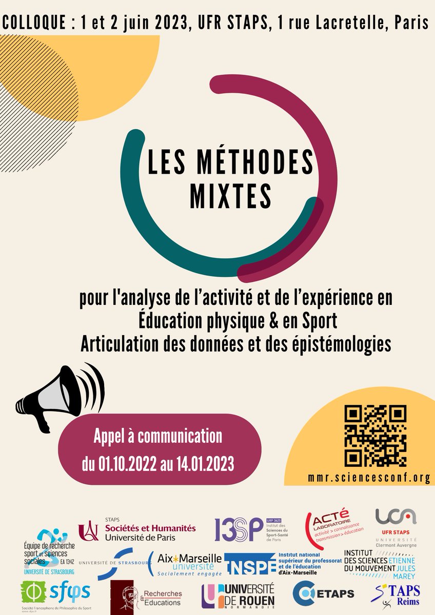 Bernard Andrieu (@bandrieu59) on Twitter photo Pensez à proposer une communication au 1er colloque international sur les méthodes mixtes mmr.sciencesconf.org
qui aura lieu à Paris en Staps <a href="/univ_paris_cite/">Université Paris Cité</a> les 1er et 2 juin <a href="/SFrPS/">SFPS</a> <a href="/Labo_I3SP/">Institut Sport-Santé</a> <a href="/DrAgostinucci/">Marie Ago'</a> <a href="/NicoBesombes/">Nico Besombes 🦋</a> <a href="/C3dStaps/">C3D STAPS</a> <a href="/BibSTAPS/">BibSTAPS</a> Pensez à proposer une communication au 1er colloque international sur les méthodes mixtes mmr.sciencesconf.org
qui aura lieu à Paris en Staps <a href="/univ_paris_cite/">Université Paris Cité</a> les 1er et 2 juin <a href="/SFrPS/">SFPS</a> <a href="/Labo_I3SP/">Institut Sport-Santé</a> <a href="/DrAgostinucci/">Marie Ago'</a> <a href="/NicoBesombes/">Nico Besombes 🦋</a> <a href="/C3dStaps/">C3D STAPS</a> <a href="/BibSTAPS/">BibSTAPS</a>