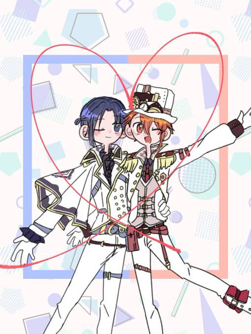 にたず妹ちゃんがいおりく描いてくれたので自慢します。かわいい一織が腰に手を回しているの最高すぎ 