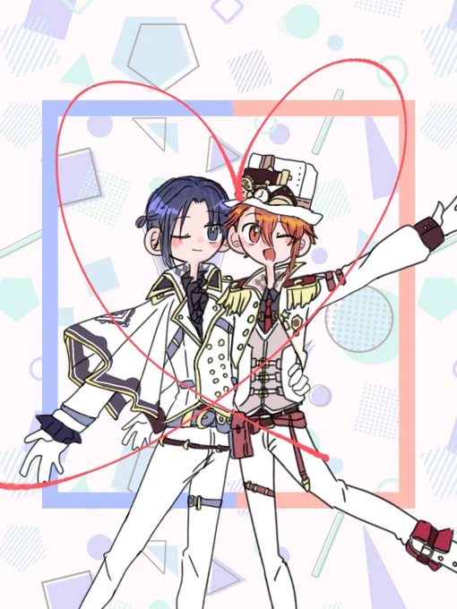にたず妹ちゃんがいおりく描いてくれたので自慢します。かわいい一織が腰に手を回しているの最高すぎ 