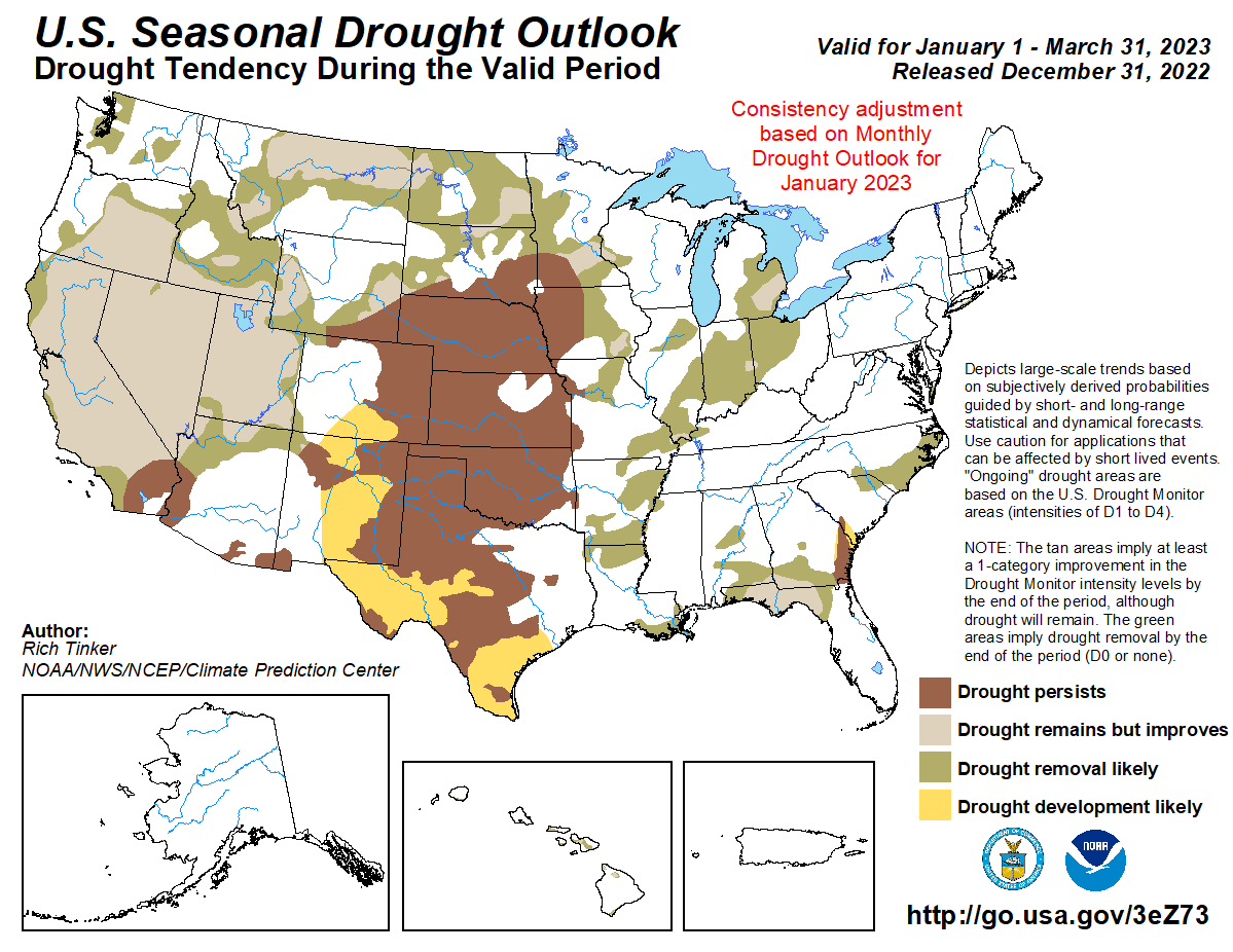 nelvaldez's tweet photo. Nada alentandor el panorama en cuanto a #sequía para el primer trimestre del 2023, el Climate Prediction Center de EEUU estima el probable desarrollo de la sequía de nueva cuenta en Sur de Texas y nuestra región Noreste. 🫥 https://t.co/vbkFz1iWQ5