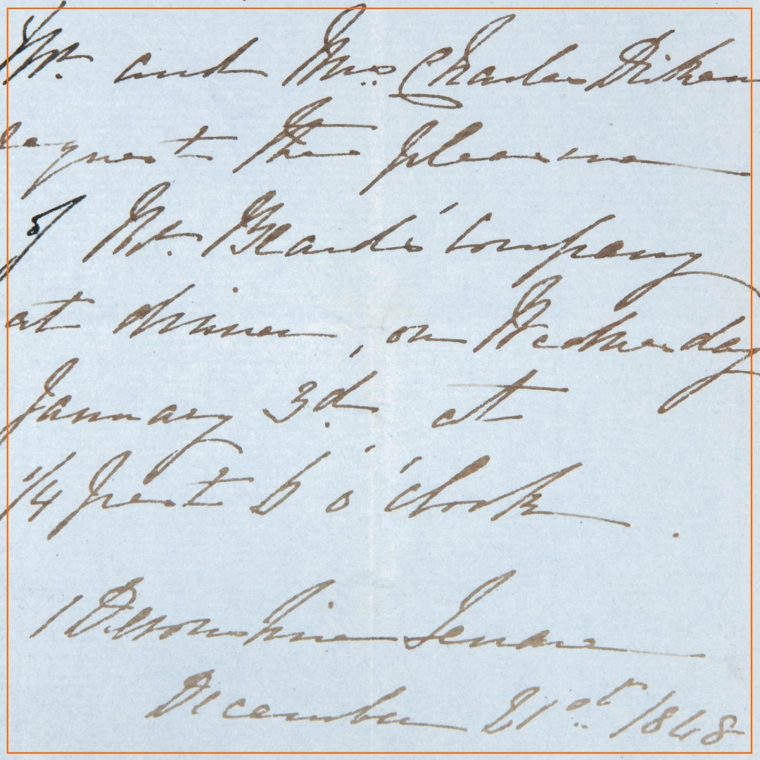 DickensMuseum's tweet photo. #OTD in 1848, #Dickens held a dinner to celebrate the success of #TheHauntedMan.
This invitation was sent to friend Thomas Beard and asks him to arrive at 6.15pm.
The family had a lot to #celebrate as the story was a great success and it sold 18,000 copies on its first day! https://t.co/3FzbijCUMT