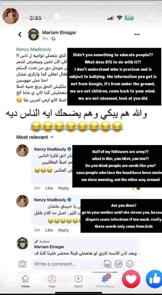 Ilovejkkkkkk's tweet photo. Kenzy madbouly always posts how to help ppl & Stop bully!ng.
now she's insul!ting the EGYPTIAN ARMY and bully!ng them!!
@BTS_twt @BTS_EGYPT_EAGLE #ARMY #arabarmy #BTSARMY #bts #egyptian_army #kenzy_madbouly #ARMYS #BTS_twt https://t.co/iqN9kdVrcl