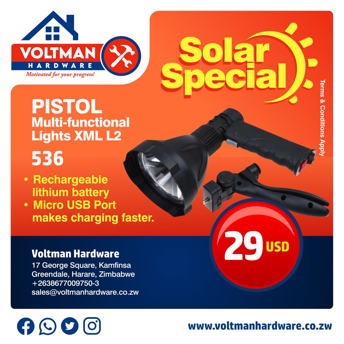 VoltmanHardware's tweet photo. Purchase the Portable Multifunctional Pistol Lights with high brightness and long service life. All yours for a good deal at Voltman Hardware. 
#VoltmanHardware
#DIYGiant
#Hardware https://t.co/Na2bvfAdfO