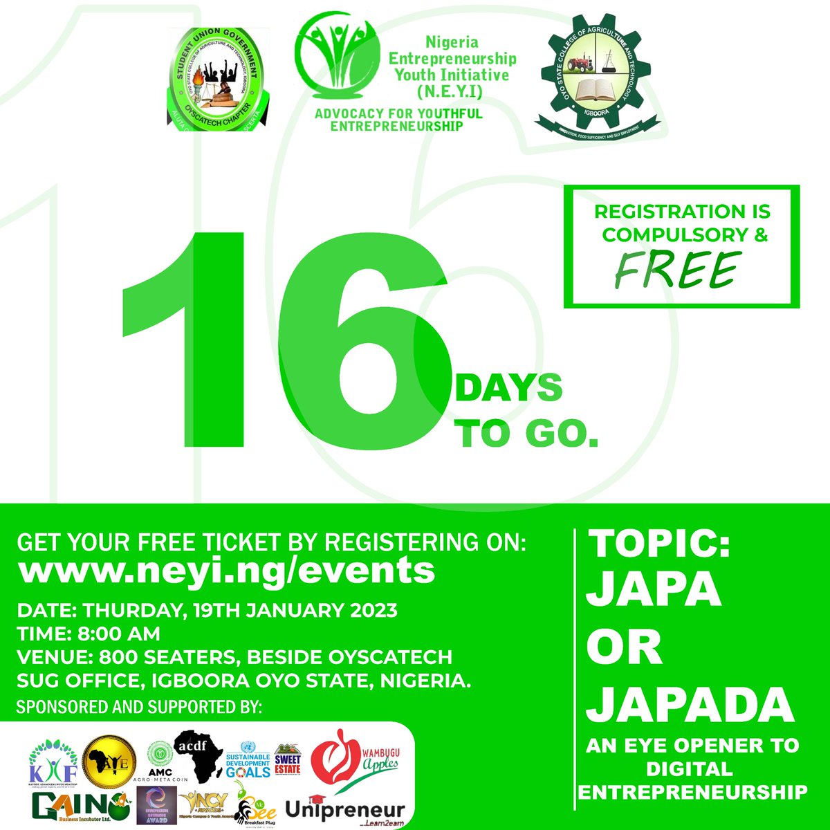 tweet_neyi's tweet image. We no dey play 😂 , Something great dey come ! If you never register, biko go register now, registration dey compulsory and na Free for you ! If you won generate wealth as a youth, you no go won miss this kind program. Oya go Register neyi.ng/events

#neyi #oyscatech