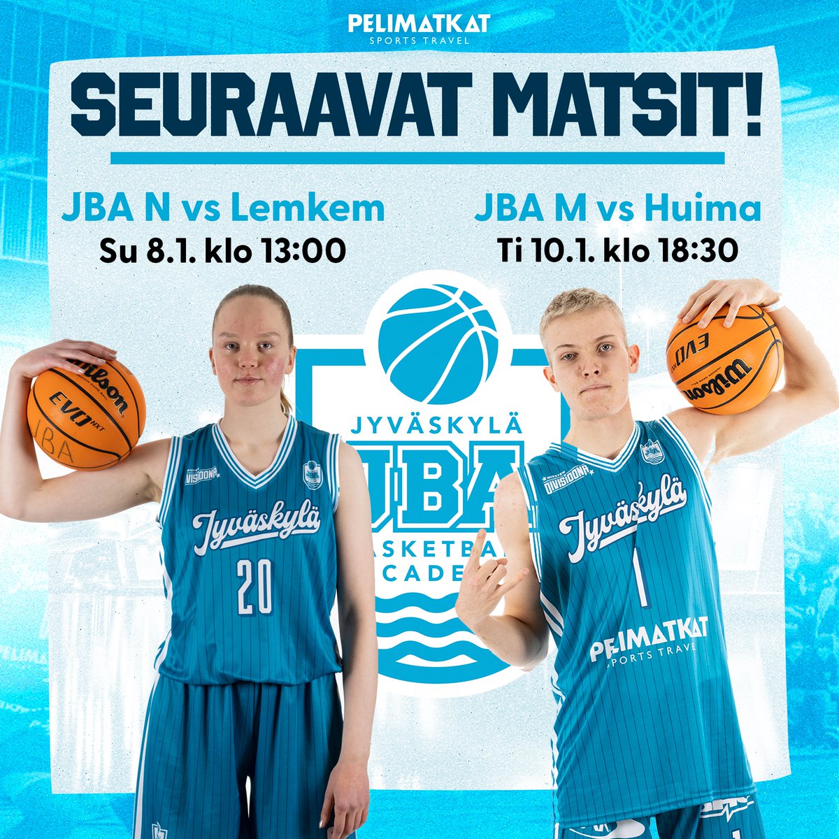 jba_fi's tweet photo. Vuosi käyntiin!

Hyvin huilatun joululoman jälkeen on aika palata parketille, Gradian kotiluolassa tarjolla koripalloherkkua kun naiset ottavat sunnuntaina mittaa Team Lemkemistä (Lahti) ja miehet isännöivät tiistaina rakasta paikallisvastustaja Huimaa!

 #jbafi #n1d #m1da https://t.co/WZ6LFKzZX2