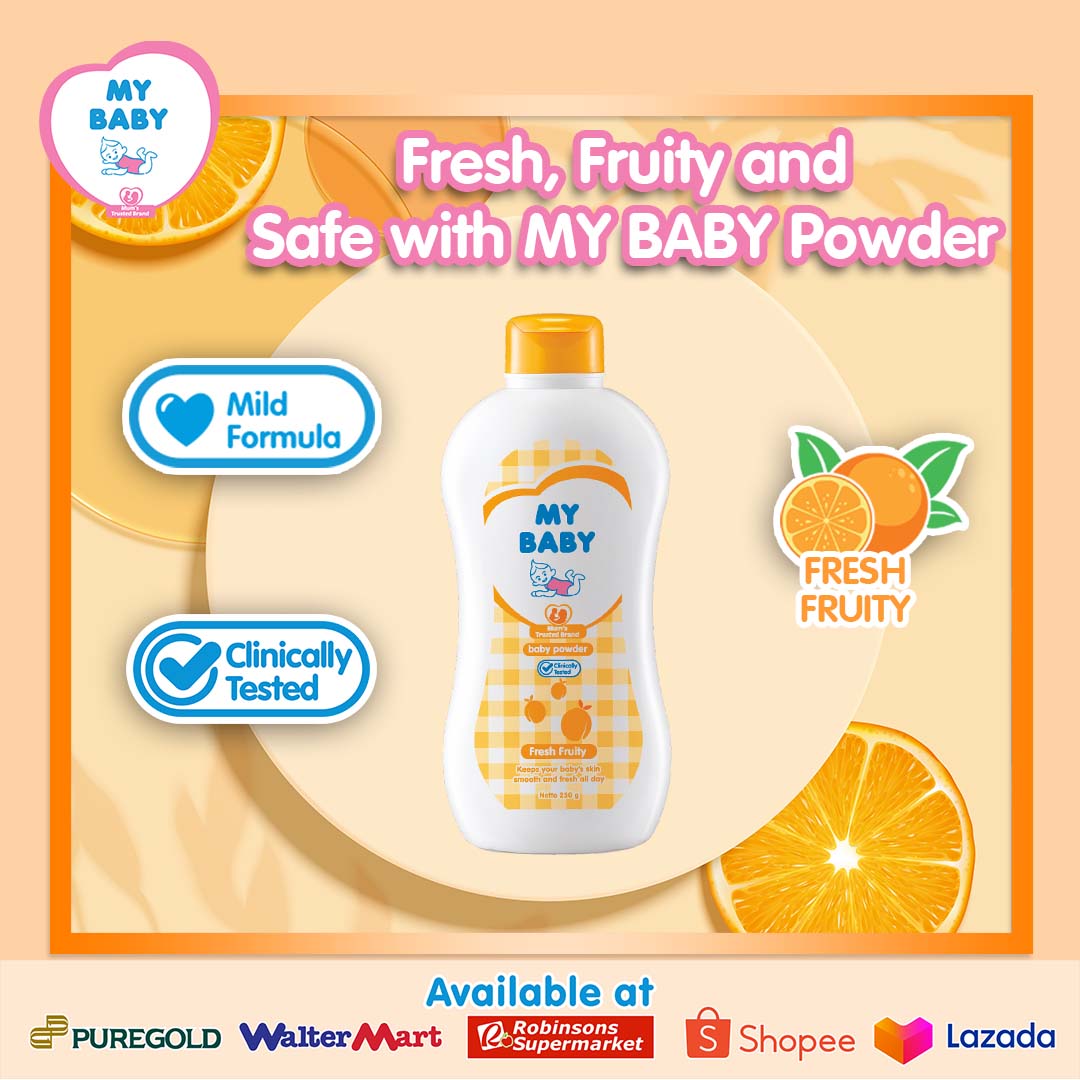 mybabyphl's tweet photo. #MYBABYEveryday MY BABY Fresh and Fruity Baby Powder is made with natural ingredients, clinically tested safe and prevents skin irritation by keeping baby's skin dry. MY BABY Fresh and Fruity Baby Powder is available in your nearby stores and online. https://t.co/ExEF4s9l5i