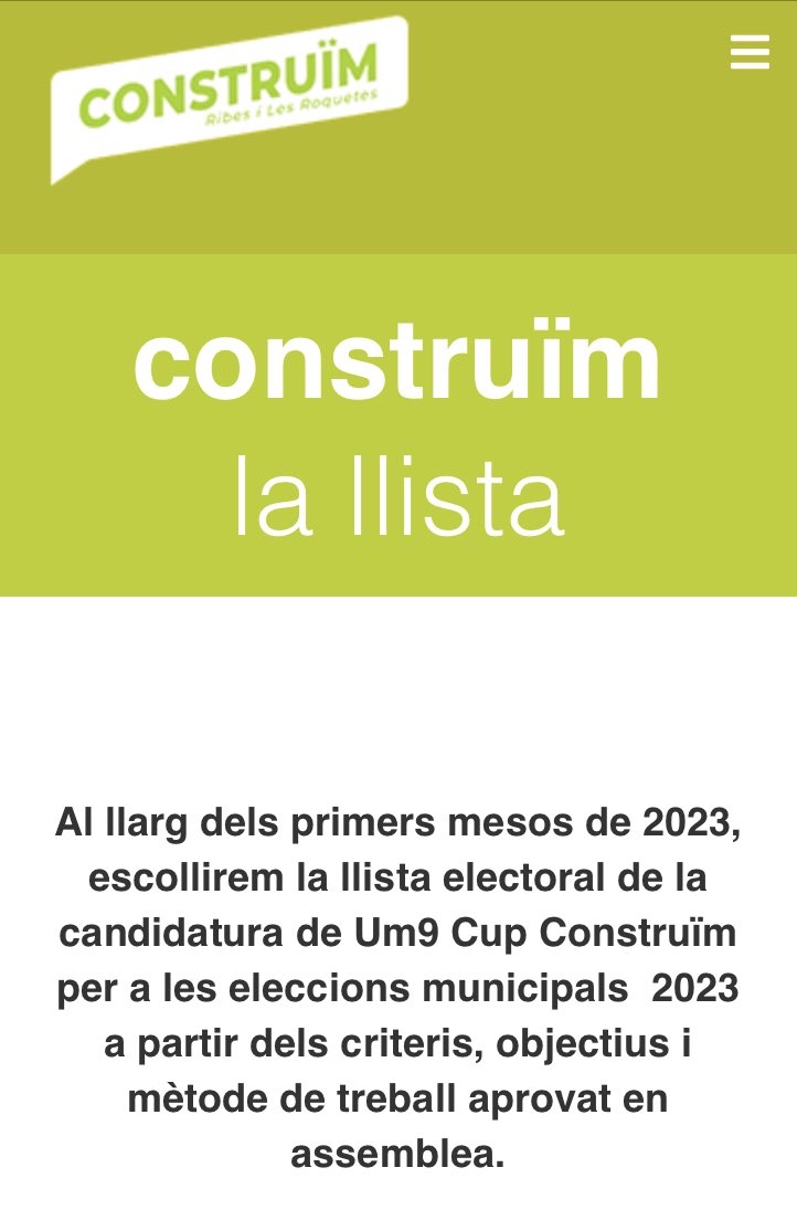 UM9CUPConstruim's tweet photo. Durant aquest gener s’inciarà el procés participatiu per a confeccionar la llista #electoral per a les #eleccions #municipals del mes de maig #spribes 

“Tota política que no fem nosaltres, serà feta contra nosaltres” @JoanFusterPV 

Vine i participa! 👇🏻

https://t.co/8u8eRhJv7K https://t.co/2HCzdlHfQm