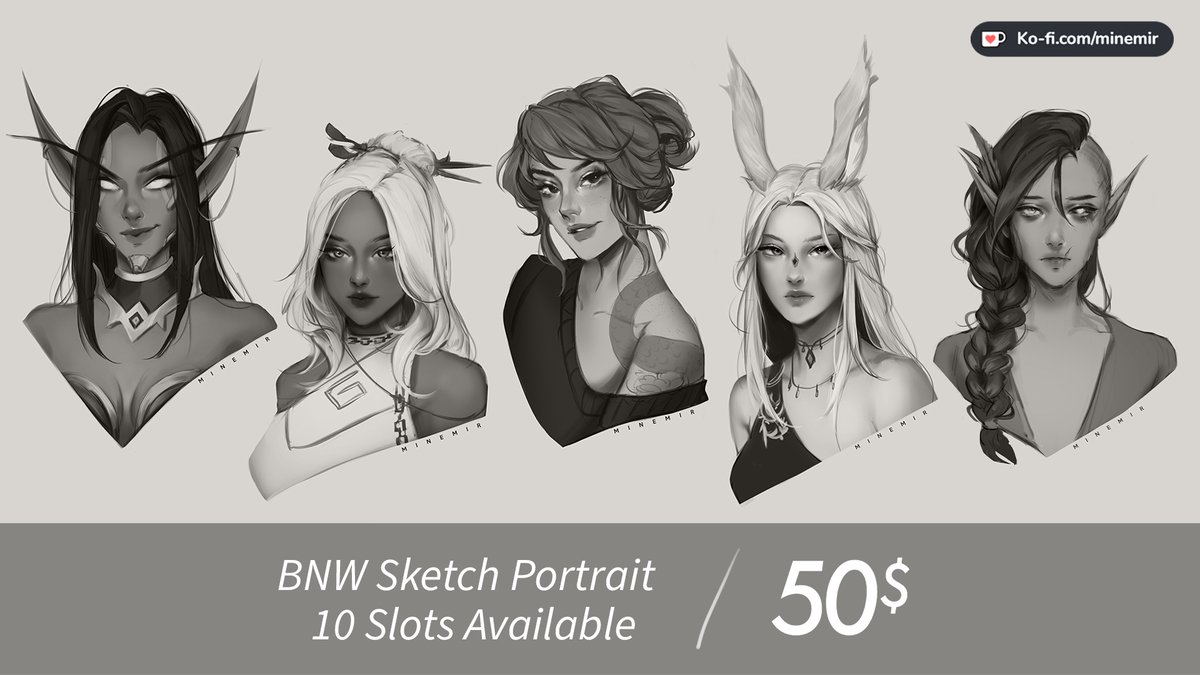 The first commission open in 2023 ✨
10 Slots available for BnW sketch portrait commission via Ko-fi~  Grab yours! 🖤

RTs much appreciated!