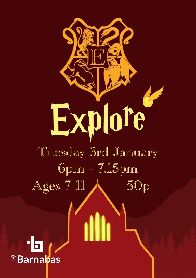 Remember that our magical world of Explore starts up again tonight!

If you have children aged 7-11 come along and join us at 6pm, to Explore God's story. Entrance is 50p and all are welcome so feel free to bring you kids along and and stay for a cuppa and a chat.