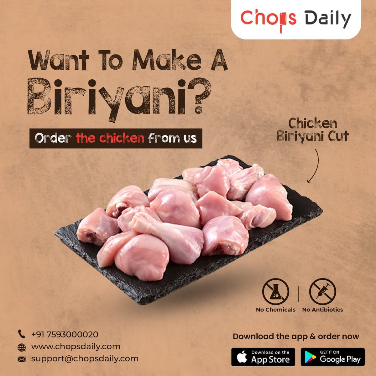 chopsdaily's tweet photo. A biriyani isn't complete without its main ingredient, the chicken. Now order fresh quality chicken on Chops Daily and make a delicious dum biriyani. Our products are 100% healthy with no added chemicals, antibiotics or preservatives. 

https://t.co/paz9BJ9gkK https://t.co/BRRD9GhF8k