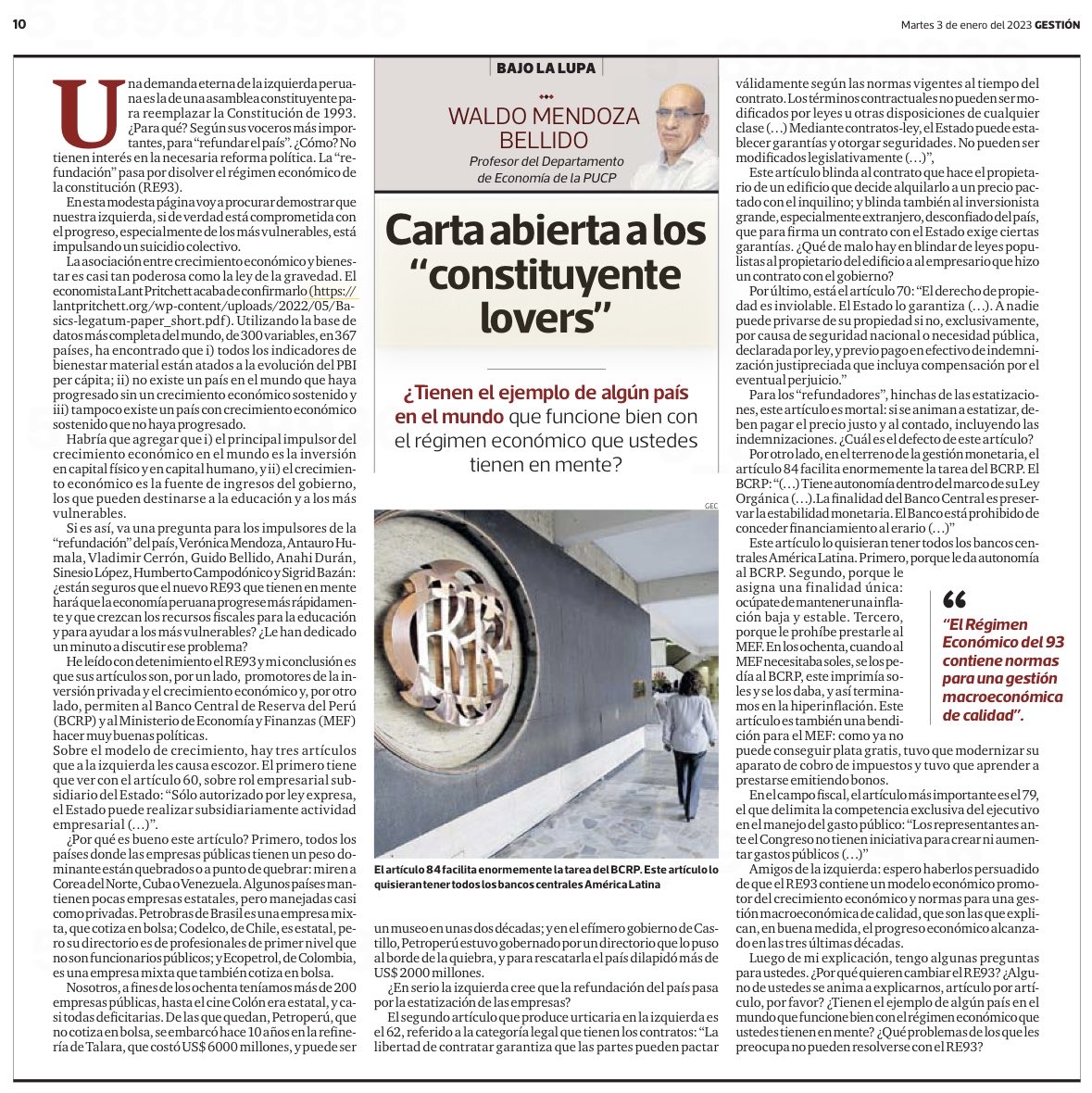 Estupenda y muy didáctica columna de <a href="/WaldoMendozaB/">Waldo Mendoza Bellido</a> que desnuda la ignorancia y fragilidad del sustento de los que quieren cambiar el régimen económico de la constitución
