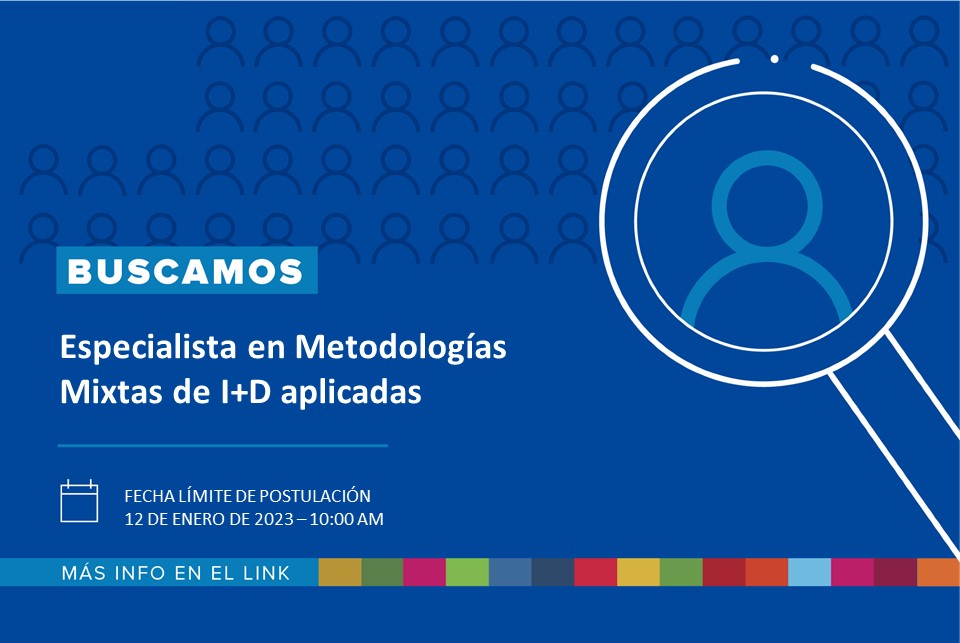 🔎 ¡Atención buscamos!

Desde el PNUD, buscamos a una persona para sumarse al equipo del Laboratorio de Aceleración como Especialista en metodologías mixtas de I+D aplicadas al trabajo de campo.