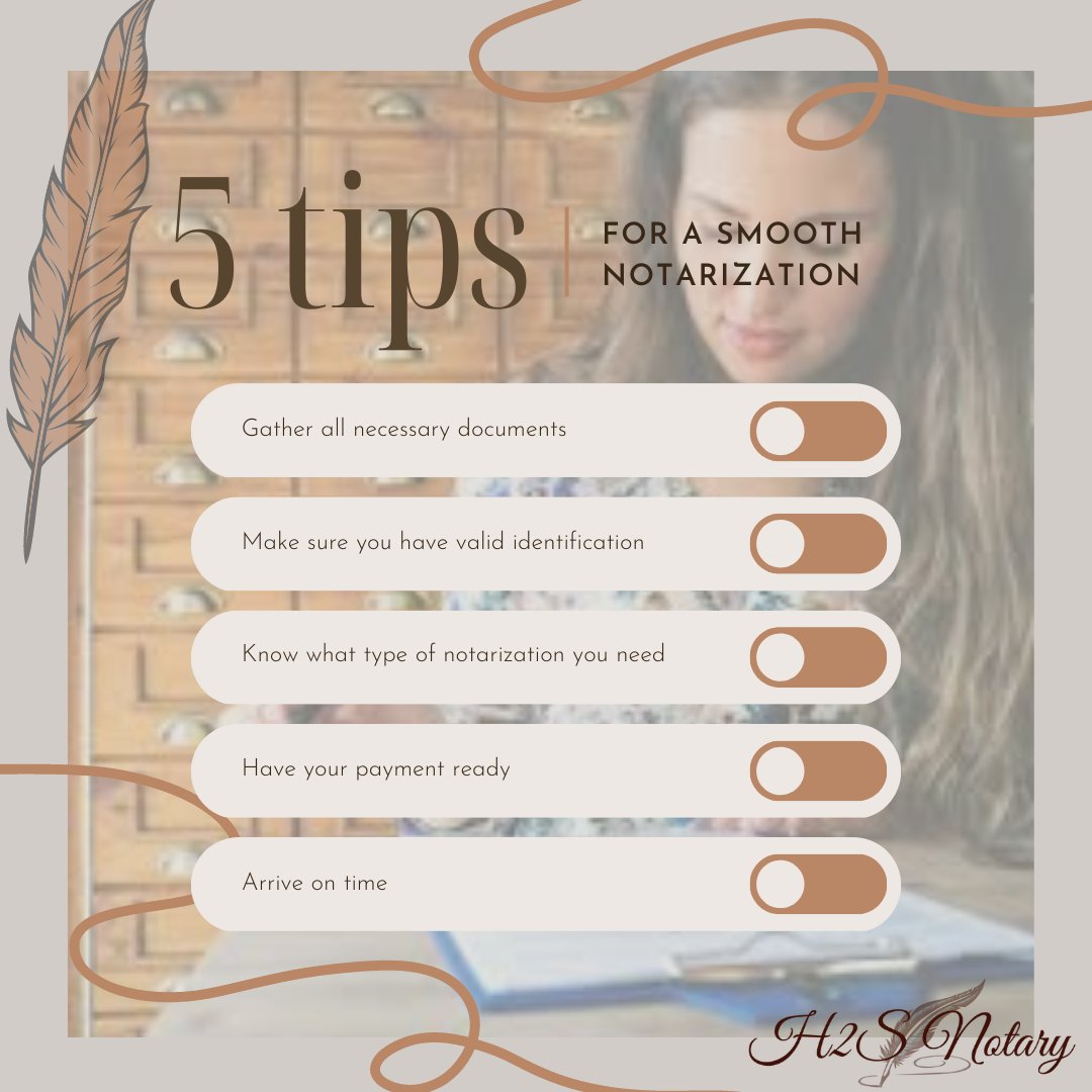 H2SNotary's tweet image. Are you getting ready for a notarization? Here are 5 tips to help you prepare #notarization #notary #identification #documents #payment #organization #preparation #notarytips #notarypublic #loandocuments