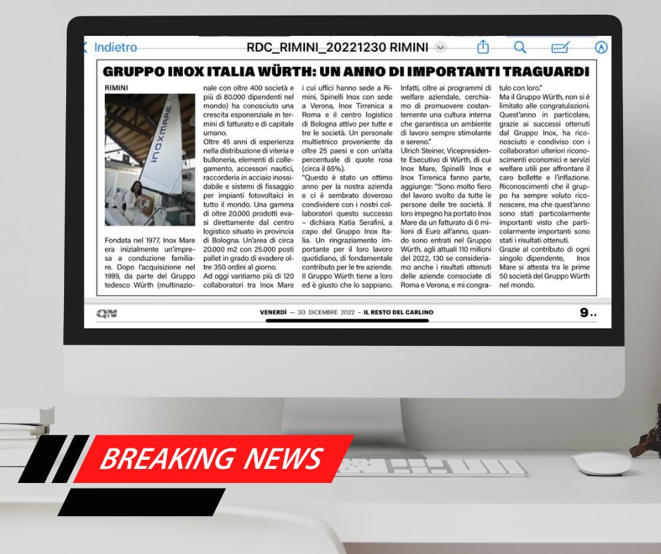 INOXMARE's tweet photo. #RASSEGNASTAMPA #PRESSREVIEW
🗞 Sul #RestodelCarlino - Rimini parlano di noi!
🗞 #RestodelCarlino - Rimini magazine is talking about us!

#inoxmare #parlanodinoi #writeaboutus #restodelcarlino #romagna #fasteners #bulloneria #fittings #raccordi #solar #marinehardware #nautica https://t.co/eHZBo4ZwJn