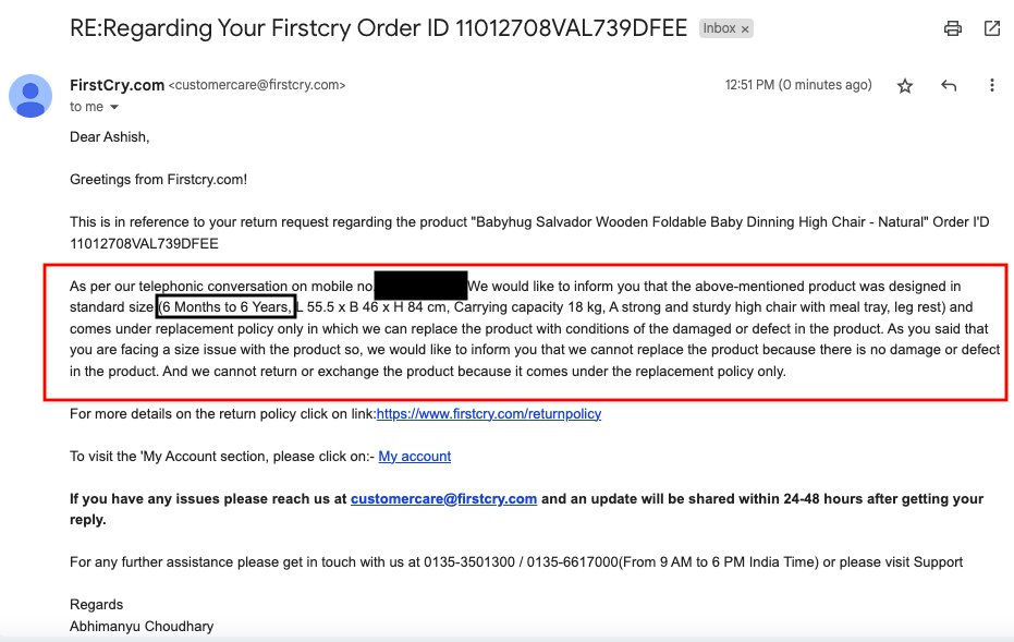 Very poor customer support and service by <a href="/firstcryindia/">Firstcry</a>. #Wrong #Product info mentioned and are getting sold by <a href="/firstcryindia/">Firstcry</a>. Customers are forced to keep the wrong product. #NoRefund allowed.
<a href="/anandmahindra/">anand mahindra</a> #poorcustomerservice #wrongproduct