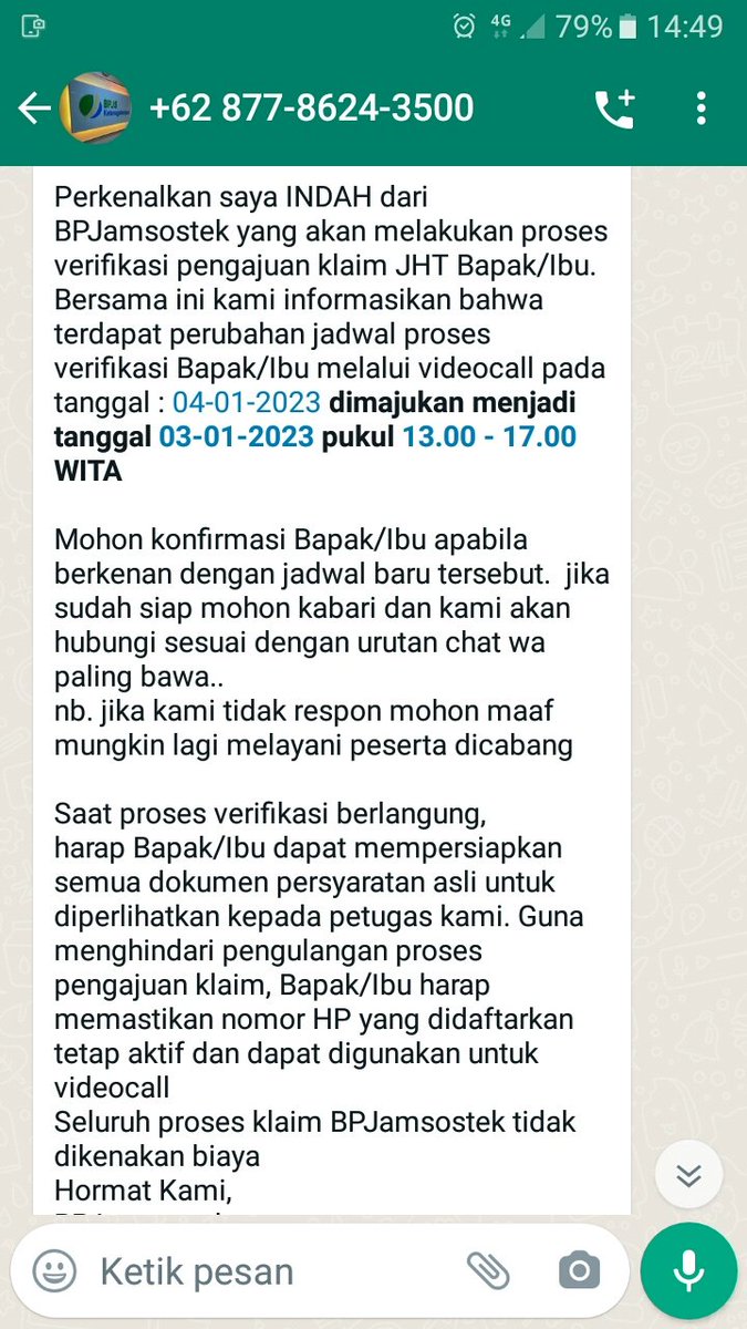 yacub10's tweet photo. @BPJSTKinfo Min ini benar ga min? Kok tiba" dapat WA seperti ini? https://t.co/dgS3uar73O