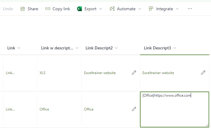 gdekooter's tweet photo. I posted a new sample.
An alternative to store hyperlinks in #SharePoint . Especially useful when the link exceeds the 255-character limit.
https://t.co/acY1g4cwBM
#columnformat https://t.co/kxPkjXySSw