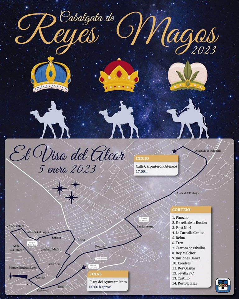 Horarios e Itinerario de la Cabalgata de Reyes Magos de El Viso del Alcor (Sevilla) 2023