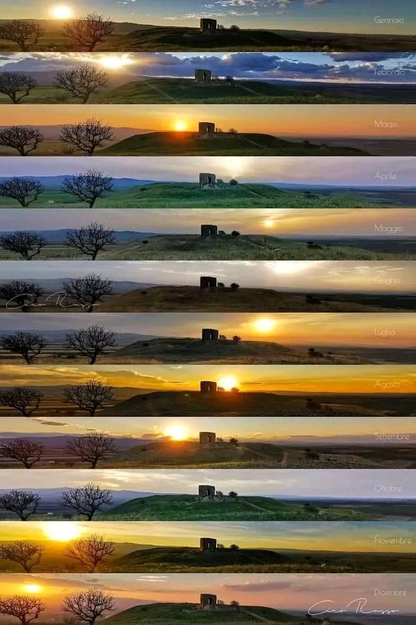 12 pictures of the sun, each month same place, same time.