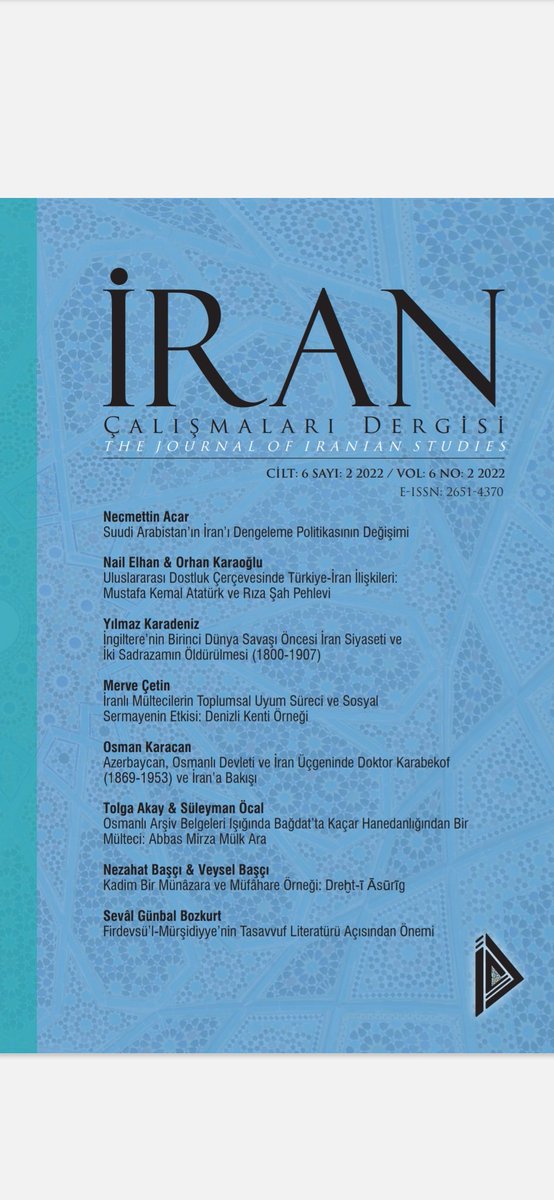 İran Çalışmaları Dergisi / Iranian Studies tweet media