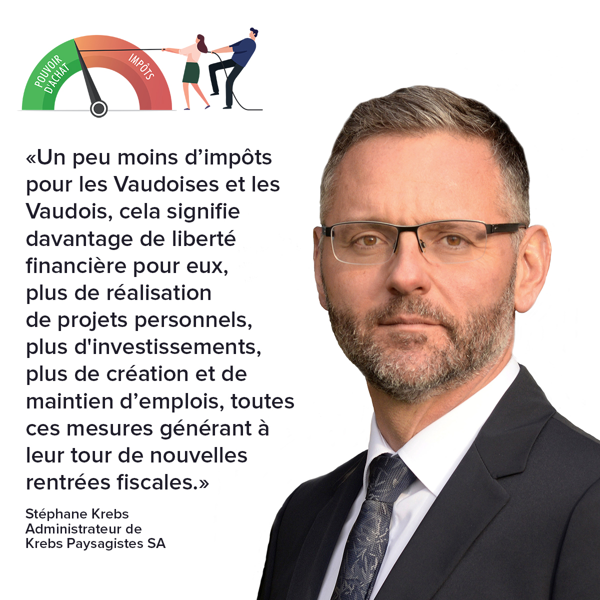 Stéphane Krebs, administrateur de Krebs paysagistes SA, soutient notre initiative. Vous aussi, signez et rejoignez notre comité de soutien directement sur baisse-impots.ch !
#BaisseImpotsVD #Fiscalite #Initiative #Vaud