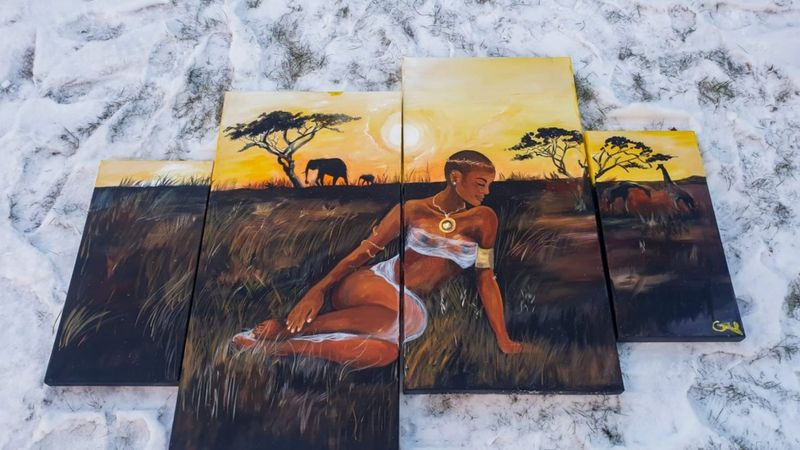 RAbdiAnalyst's tweet photo. Gelila Reda of the Tigray Art Collective is a great artist. Her works reflect the trauma of Tigray and feature themes on the natural beauty of Africa.

Gelila is self-taught and never went to art school https://t.co/uIKgk7mGr9