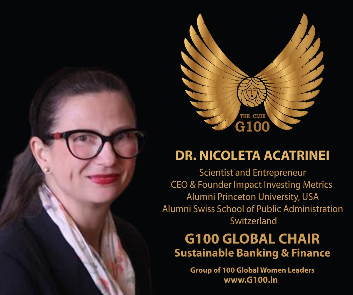 G100wefleaders's tweet photo. Welcoming Dr. Nicoleta Acatrinei. Economist
and Entrepreneur, she is CEO &amp; Founder Impact Investing Metrics. Alumni of Princeton University, USA, and also Swiss School of Public Administration, Switzerland, she started her career in banking and received her Ph.D. in 2014. #G100 https://t.co/GyGXOlWyOG