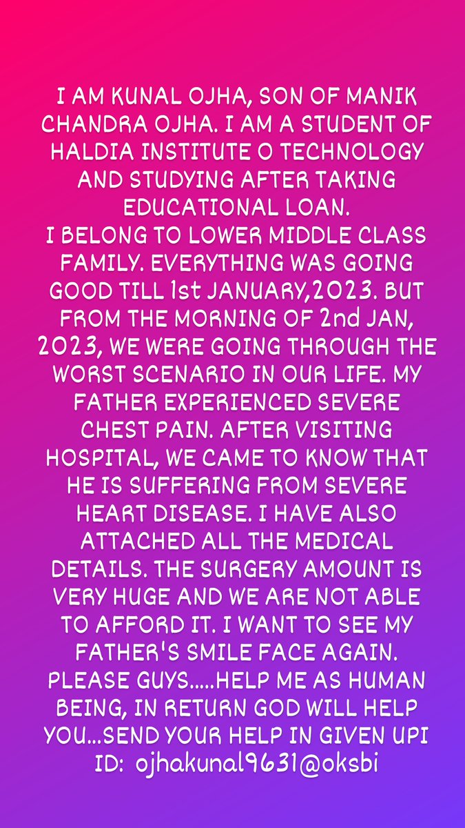 KAnsari05's tweet photo. Guys please re tweet this nd make any amount of payment from ur heart that can save a life of a father whose son wants to see his father's smile again...lets try to give a helping hand through social media or any other purpose...we never knw may God save his life .... https://t.co/wmOIBmUtrA