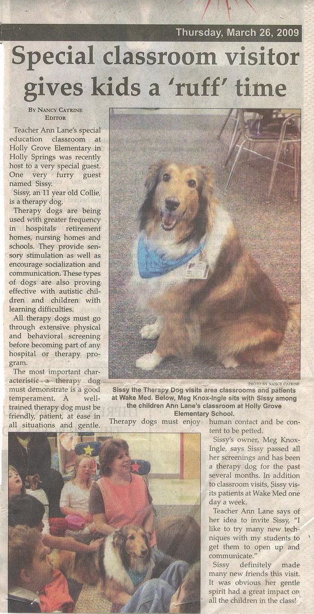 Megabit16's tweet photo. @GiftedTawk I’m a teacher and on my days off I would take my therapy dog to the school. It was wonderful for the children! These students with disabilities were able to interact with her, express excitement, and practice fine and gross motor control through brushing and walking with her. https://t.co/o9ZzKW0oOD