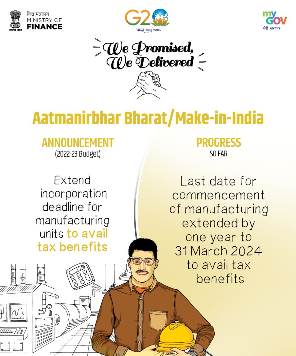 Strengthening the Make in India Initiative: Budget announcement delivered as committed.

#PromisesDelivered