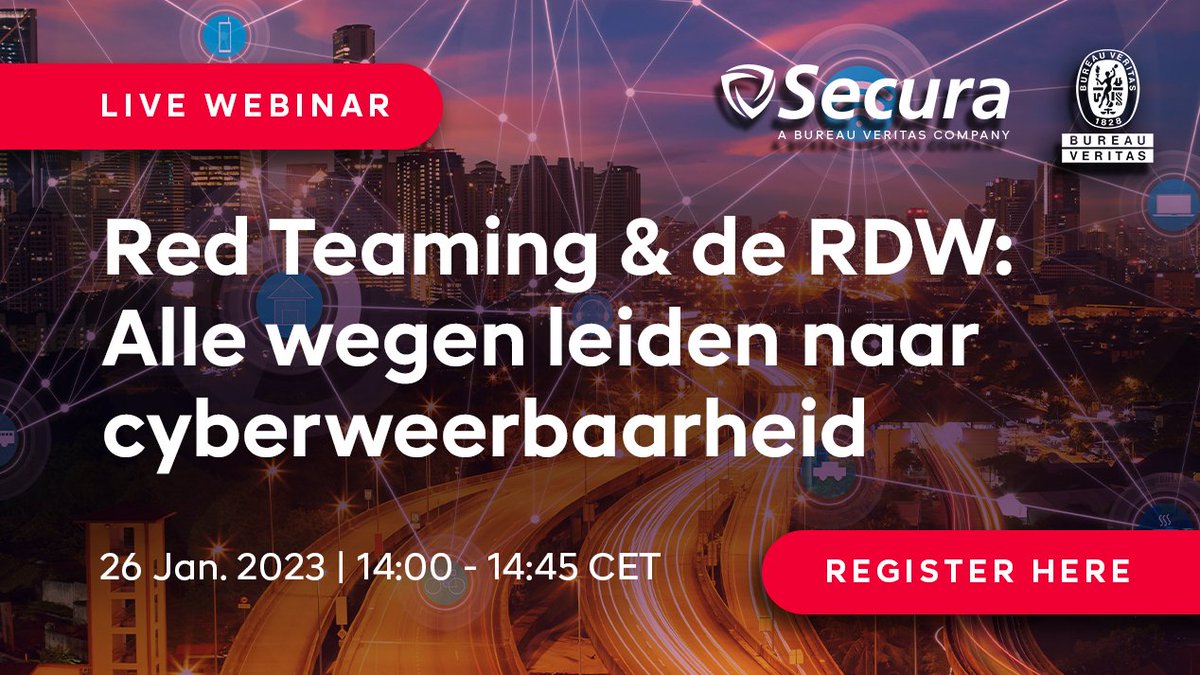 Wil je meer weten over HOE een RED TEAMING assessment werkt? Meld je dan aan voor het volgende webinar van Secura met RDW. Meld je nu aan: register.gotowebinar.com/register/19141…