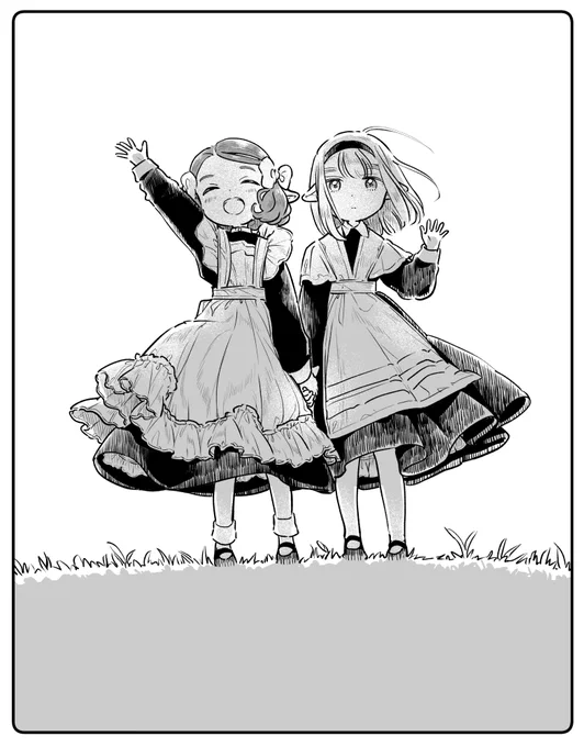 今年の年賀イラストは元は逆光にするつもりだったんですけど、なんか2人がサヨナラ〜って感じであの世に行っちゃいそうな絵になったので、やめました。 ↓こんな感じ。