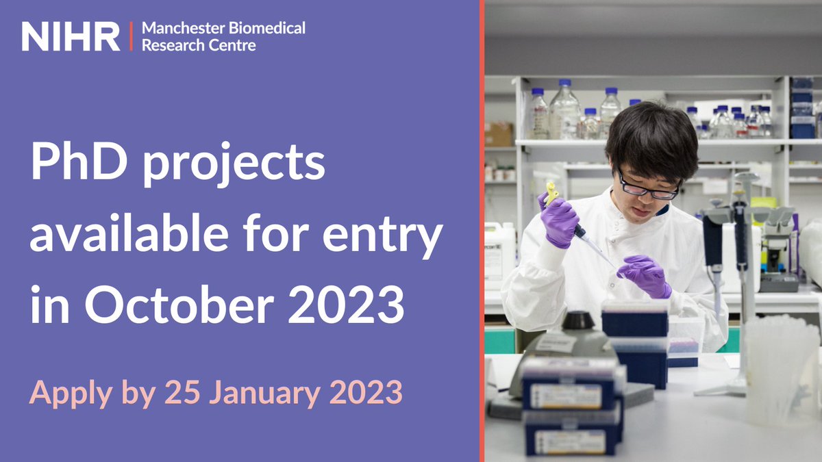ManchesterBRC's tweet photo. Apply for a PhD in 2023 🎓

Help us to improve patient outcomes and embed, build and accelerate personalised health and care for all.

Explore all of our clinical and non-clinical #PhD projects for October 2023 entry 👇
https://t.co/3xPIwiPyzA https://t.co/5prErmaEnm