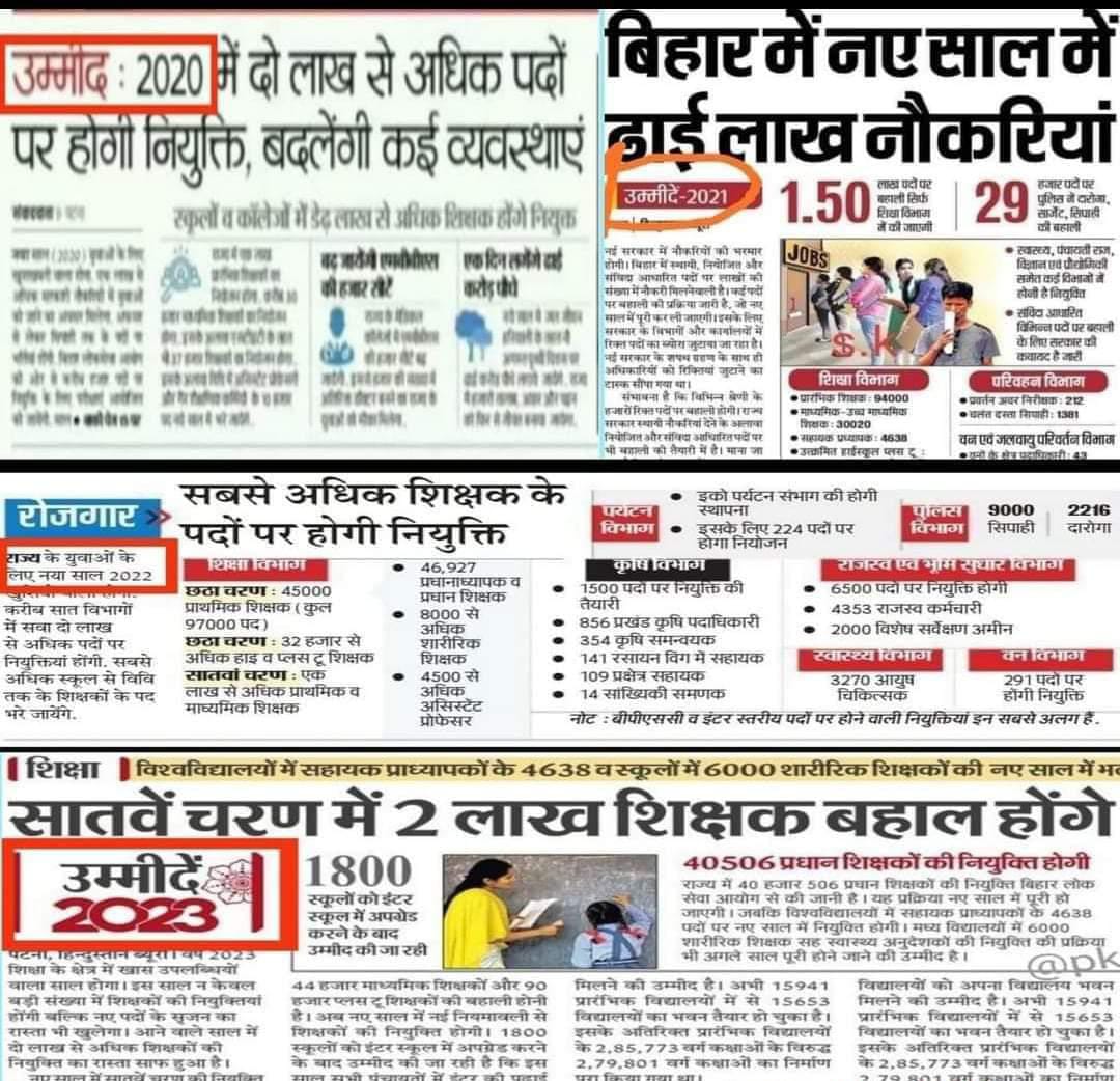 DeepakK62380805's tweet photo. इन उम्मीदों का क्या?
सिर्फ पेपर में ही 2 वर्षो से नियुक्ति प्रक्रिया चल रही है, कभीं जमीनी स्तर पर भी आना चाहिए। @yadavtejashwi @NitishKumar @News18Bihar @BIHARjharkhan11 
 हा लेकिन आवाज उठाए तो सरकार जमीनिंस्तर से धुनाई जरूर करवाती है।
 @EduMinOfIndia @ProfShekharRJD https://t.co/1Ce2gMJLUO