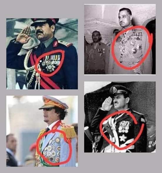 فقط في الدول العربية ترى القادة يتقلدون كل أنواع الاوسمة رغم عدم انتصارهم حتى في عركة مدرسة.