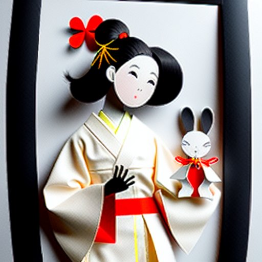 いろいろモデルのお試し papercutcraftモデル プロンプト japanese kimono girl and rabbit papercutcraft #papercutcraft #stablediffusion