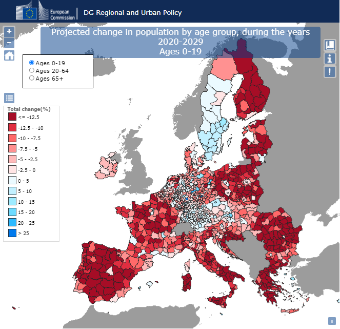 Our data story on regional demographic trends in 🇪🇺 is available on this link: ➡️europa.eu/!JFt4bQ Virtually all EU regions will experience a reduction in young and working age population. #Demography #migrationEU #EURegioDatastories #CohesionReport