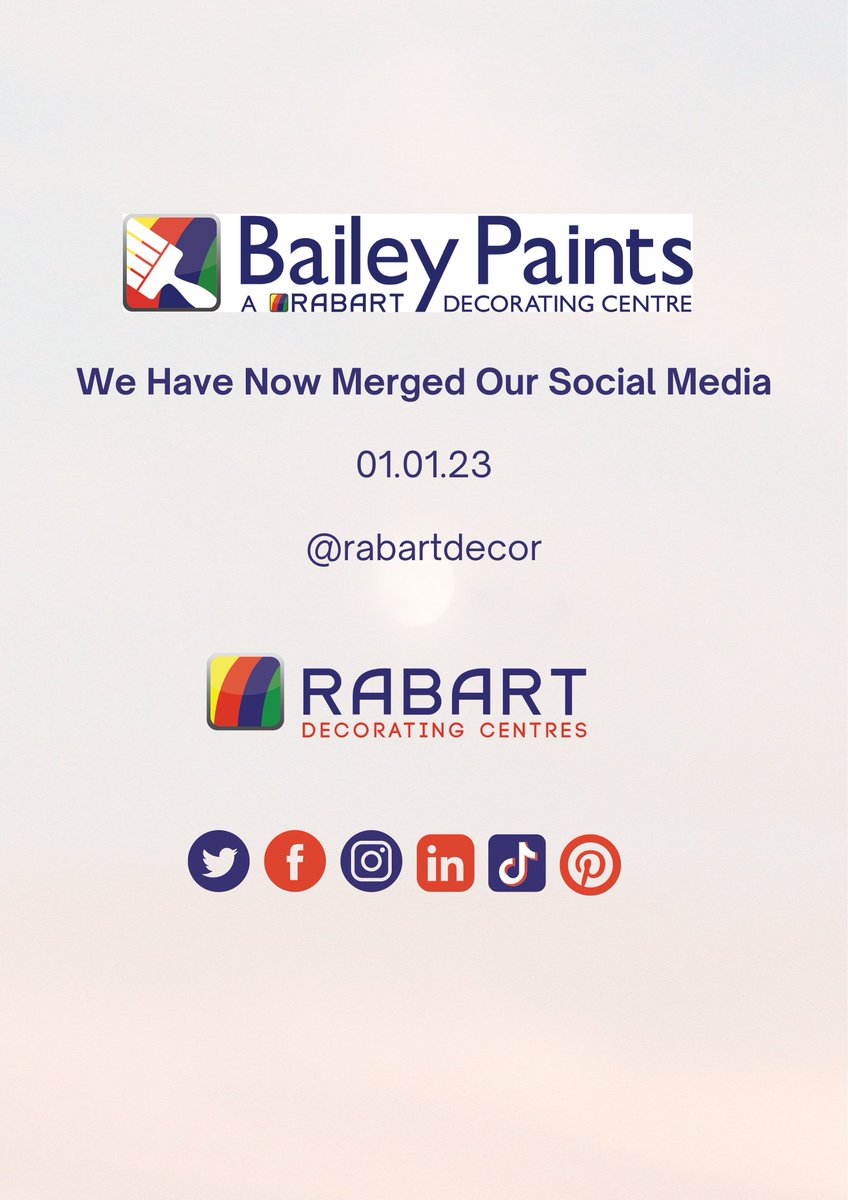We will no longer be running the Bailey Paints account, as all our content is the same as the @rabartdecor account and has been merged from today onwards.

All posts are the same; we will still be sending out the same

Please follow <a href="/RabartDecor/">Rabart Decor Centre</a>