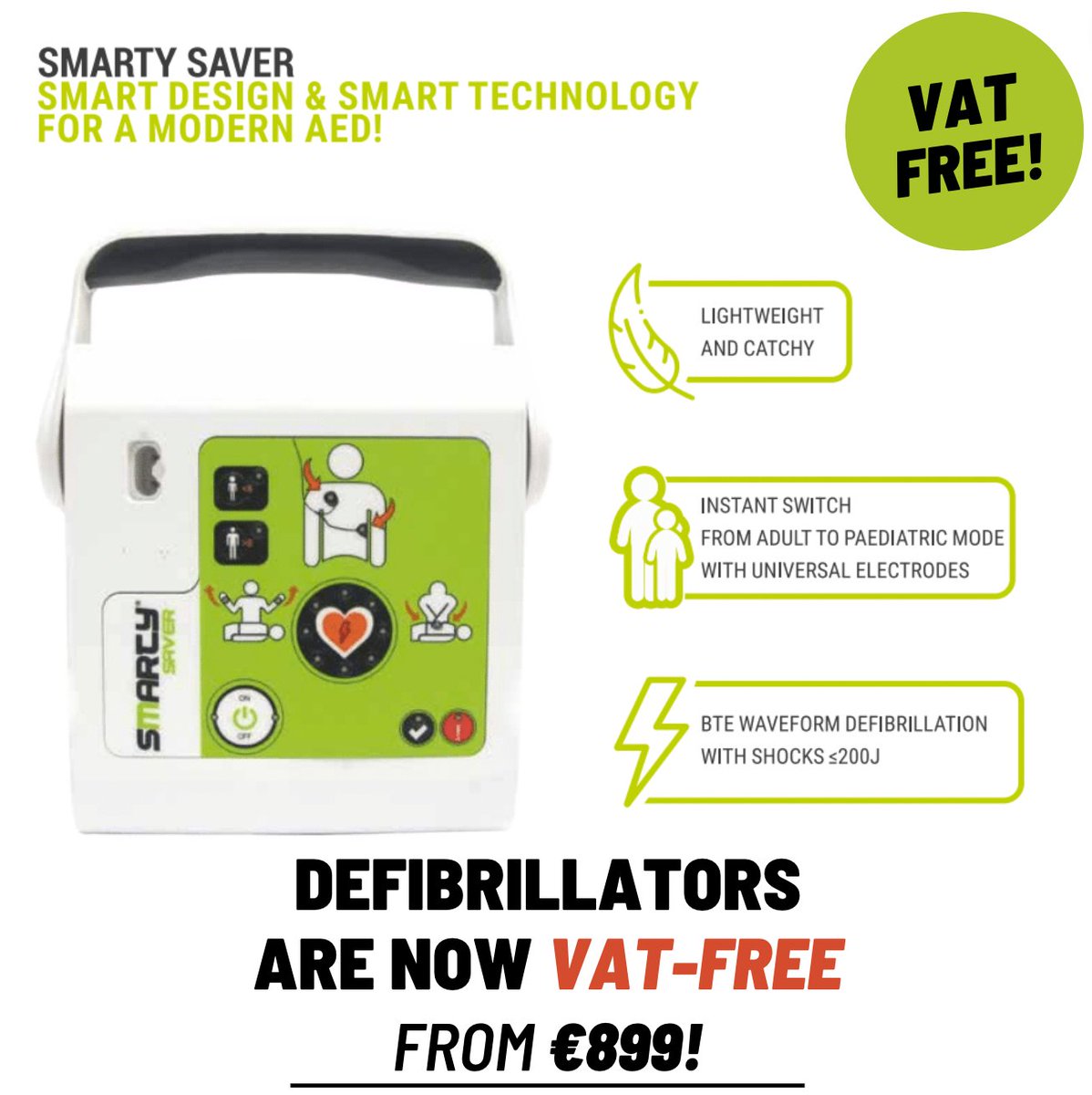 Defibrillators are now VAT-FREE! Discover defibrillators from only €899! hiberniamedical.ie/product-catego… 
.
.
.
#defibrillator #defibs #defibssavelives #defibrillatorireland