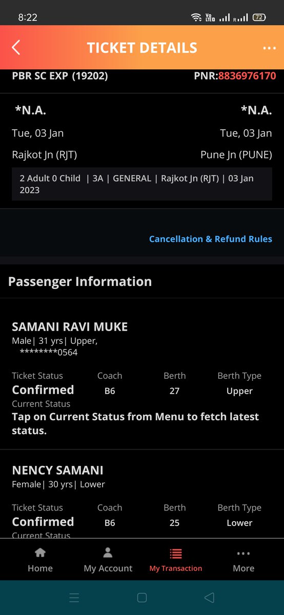 RaviSamani's tweet photo. @DRMBRCWR @WesternRly @RailMinIndia @drmadiwr @wrdrmrjt @DRM_BVP @RatlamDRM Attached Ticket, 

please help to reach Pune Timely. https://t.co/qPyJZcNzf1