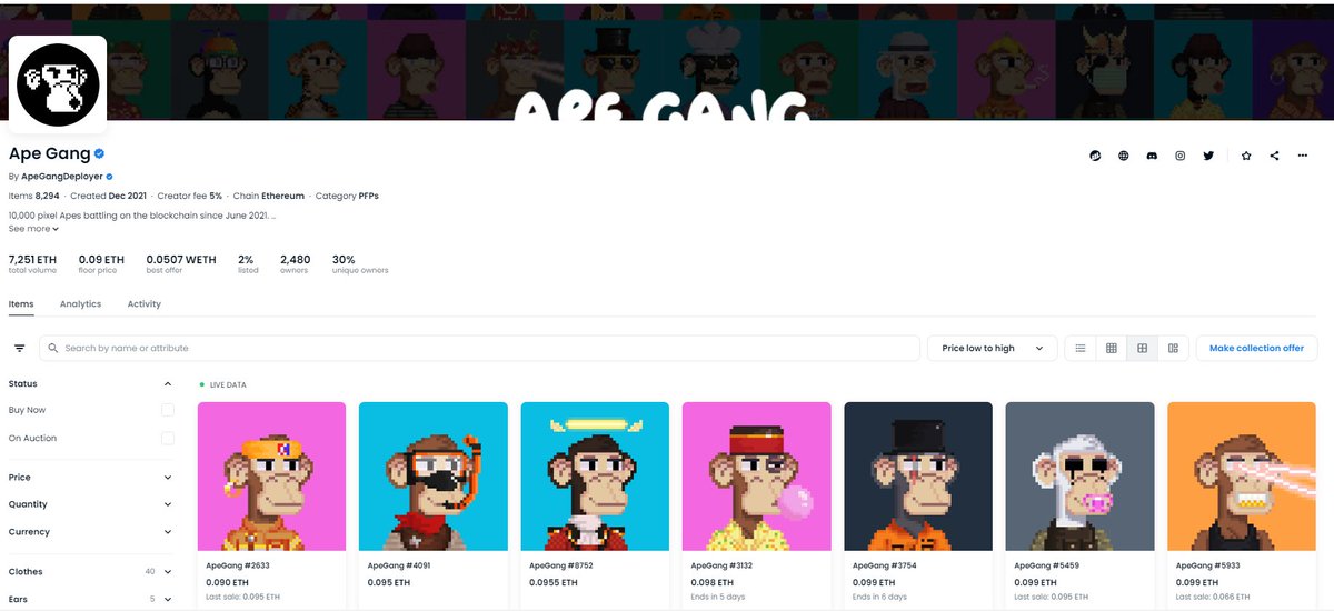 Wtf? Only 198 listing! 🚀🚀🚀
What are you waiting for? 🕺🕺🕺
<a href="/ApeGangNFT/">ApeGang.eth</a> is the best pixel art 🥇🥇🥇

#WEAREAPEGANG #NFTCommuntiy #NFTProject 
#NFTs #NFTartwork