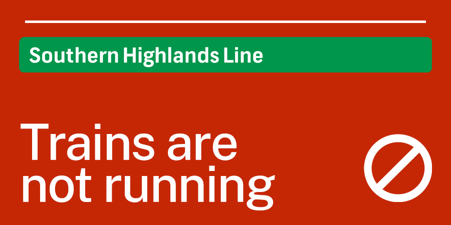 TrainLinkSouth's tweet photo. #SouthernHighlandsLine trains are not running between Moss Vale and Picton due to severe weather conditions. 

Replacement buses between Picton and Moss Vale are being organized.

Please allow extra travel time, updates to follow. https://t.co/88Yskt0lLw