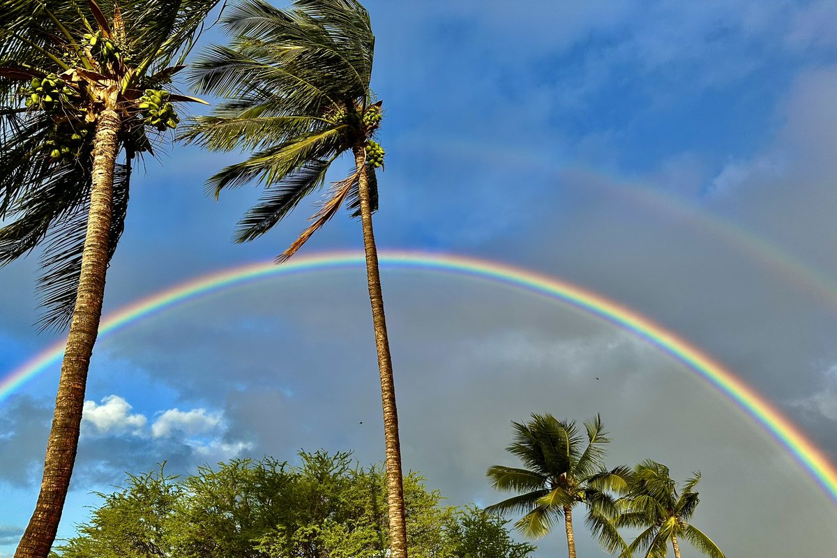 PhotoAmbassador's tweet photo. #Maui #sunrise on 24 Nov 2022. #Aloha, SMiles :) #Hawaii #rainbow #doublerainbow https://t.co/VXJwqZGT3P