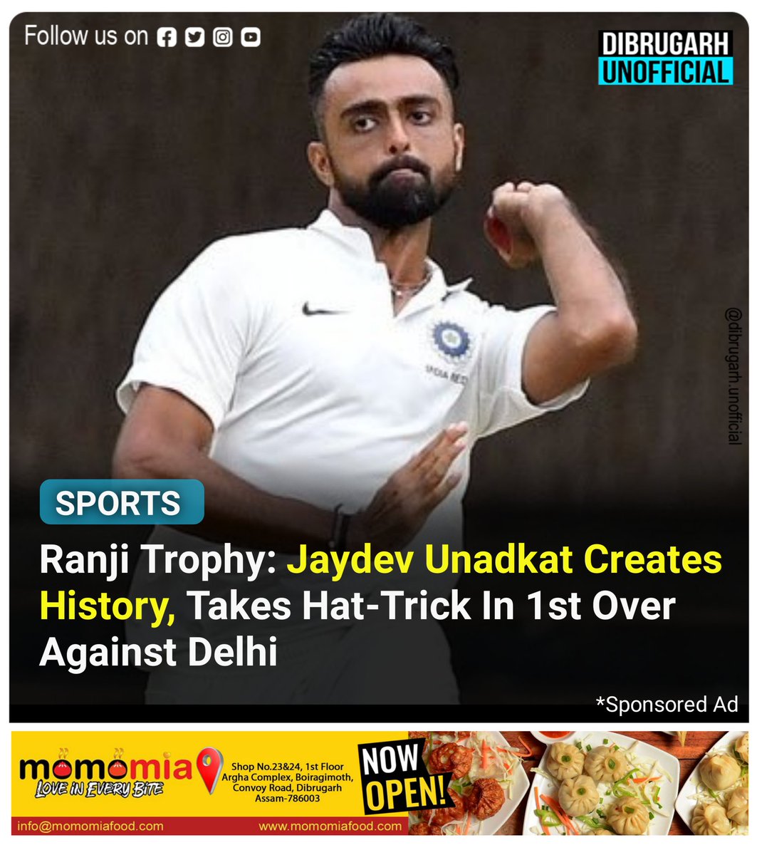 DibrugarhU's tweet image. Ranji Trophy: Jaydev Unadkat Creates History, Takes Hat-Trick In 1st Over Against Delhi
#sports #cricketer #jaydev #RanjiTrophy #Hattrick