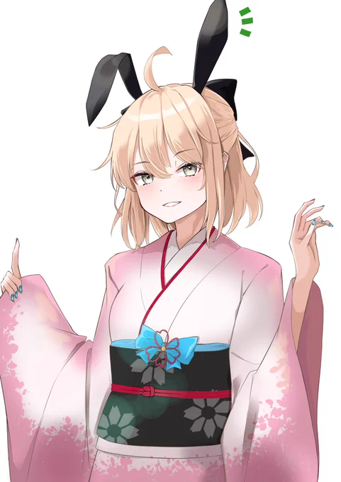 描き初め兎年耳振袖沖田さん 