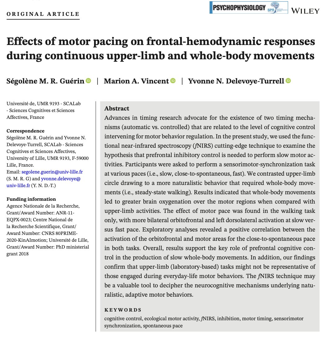 SegoleneGuerin's tweet image. Happy to share that my latest paper (co-authored by @YDelevoye &amp;amp; @MarionA_Vincent) was published in Psychophysiology on Dec 25th.

Gold open access from here: doi.org/10.1111/psyp.1…

Want to know more about motor timing in the brain? Here is a thread 👇🏻🧶