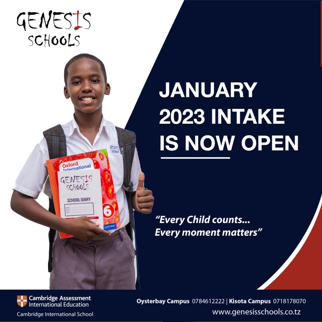 Genesis is one of the best learning schools for your child skill development and experience child growth and innovation. The Cambridge intake for 2023 is now open. 
Register at: genesisschools.co.tz/admissions
#genesisinternationalschools
#cambridgeschools #IN02 #Genesis2023