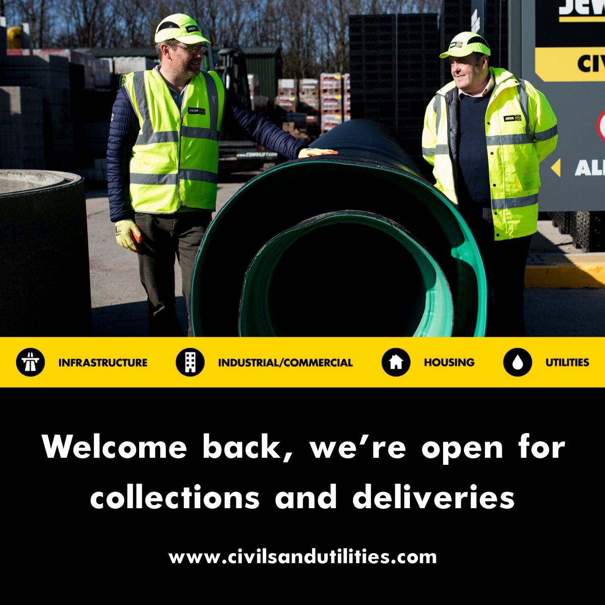 Our branches are now open across England and Wales to support you with expert advice, product queries, order collections and deliveries. Be sure to keep those #civils, #infrastructure and #utilities projects rolling.

civilsandutilities.com

*Scottish branches open 4th January.